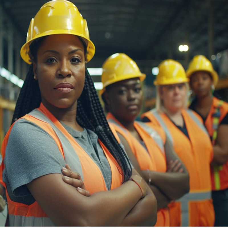 Temamost Nigeria Ltd – Commitment to HSE and Safety in Construction Construction workers in Port Harcourt wearing PPE at a safe construction site, demonstrating Temamost Nigeria Ltd's commitment to HSE management and sustainable building practices.